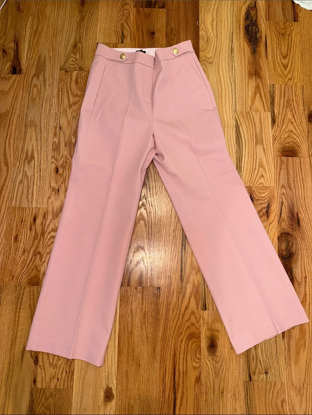 J. Crew Light Pink Straight-Leg Trousers with Gold Buttons